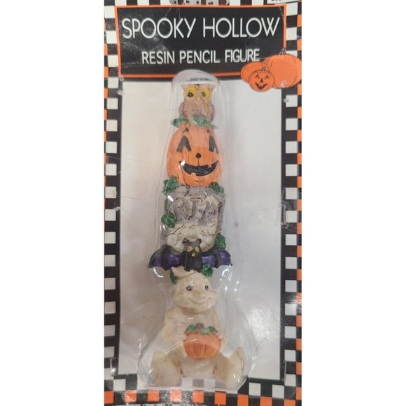 1998 SPOOKY HOLLOW RESIN PENCIL FIGURE HALLOWEEN GHOST BAT GRAVE  PUMPKIN OWL - Picture 1 of 6